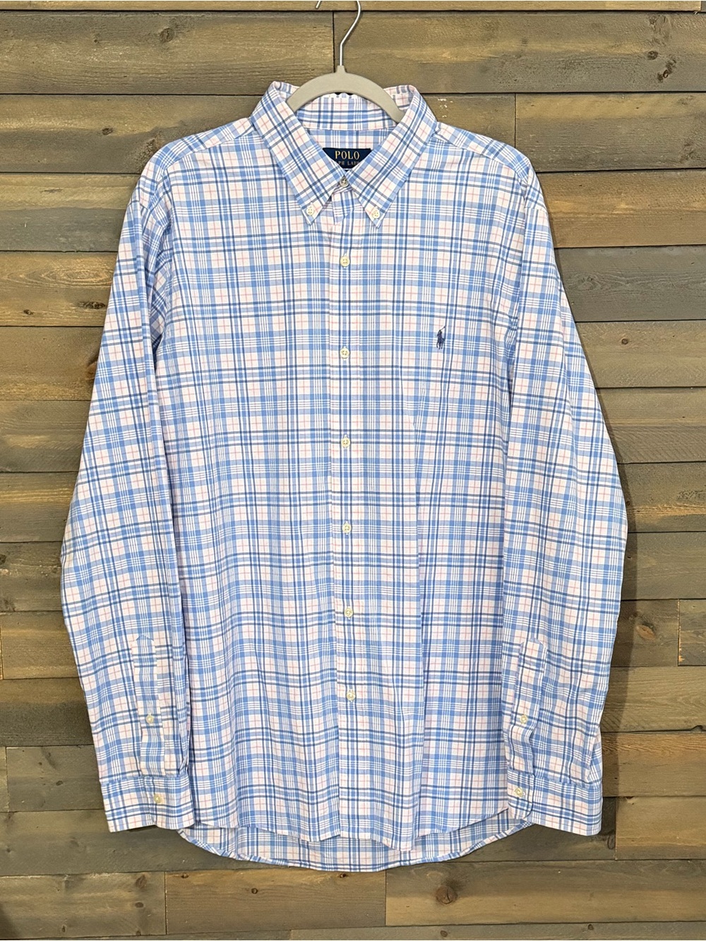 Polo Ralph Lauren Stretch Poplin Plaid Button Down Shirt Blue Pink White XL